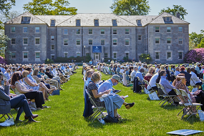 Parents and family members watch the proceedings from Tempel Green.