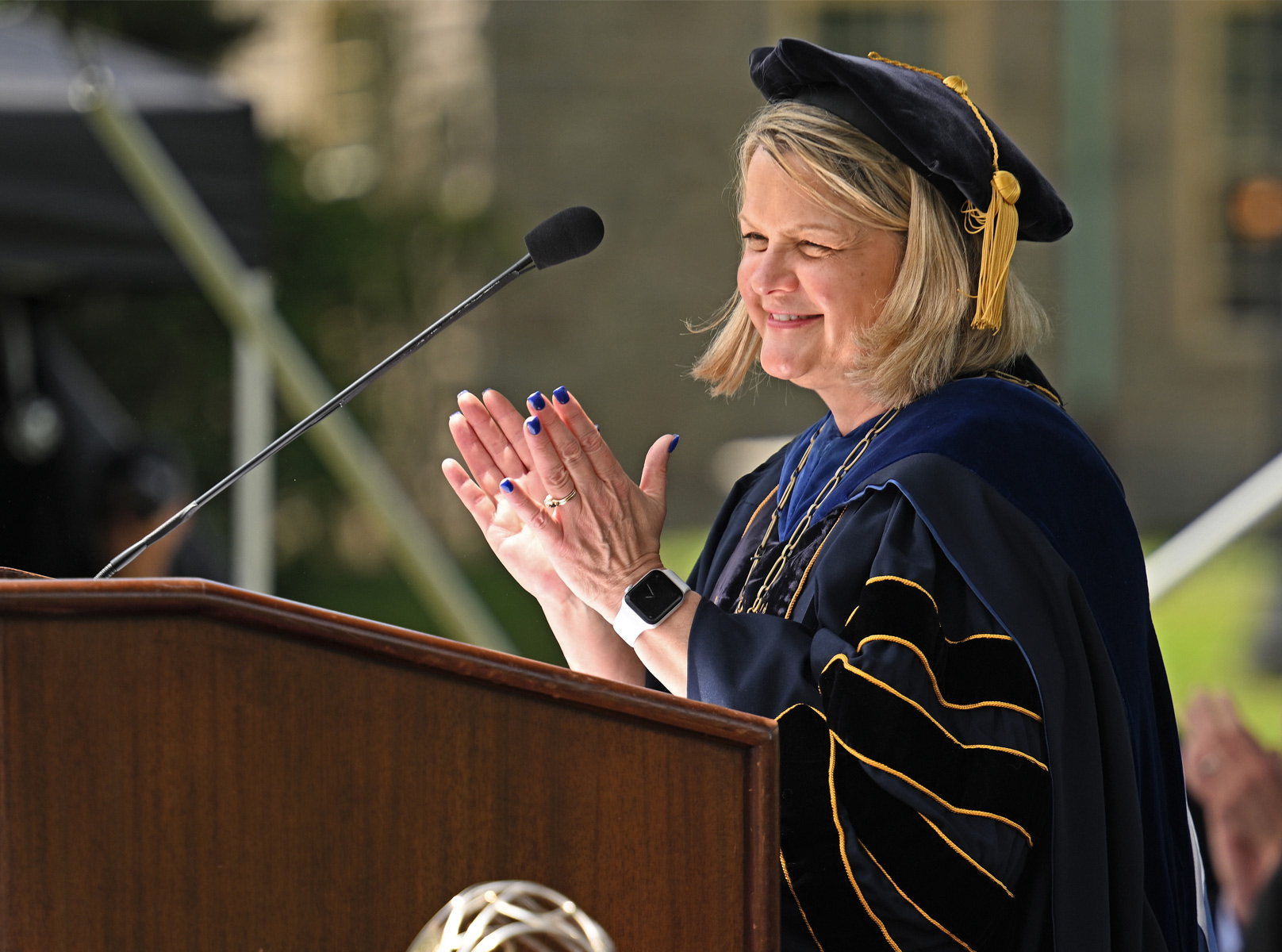 President Andrea E. Chapdelaine speaks at Commencement.